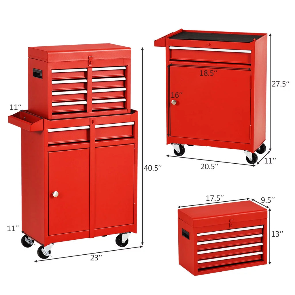 2 in 1 Tool Chest & Cabinet with 5 Sliding Drawers Red H469132