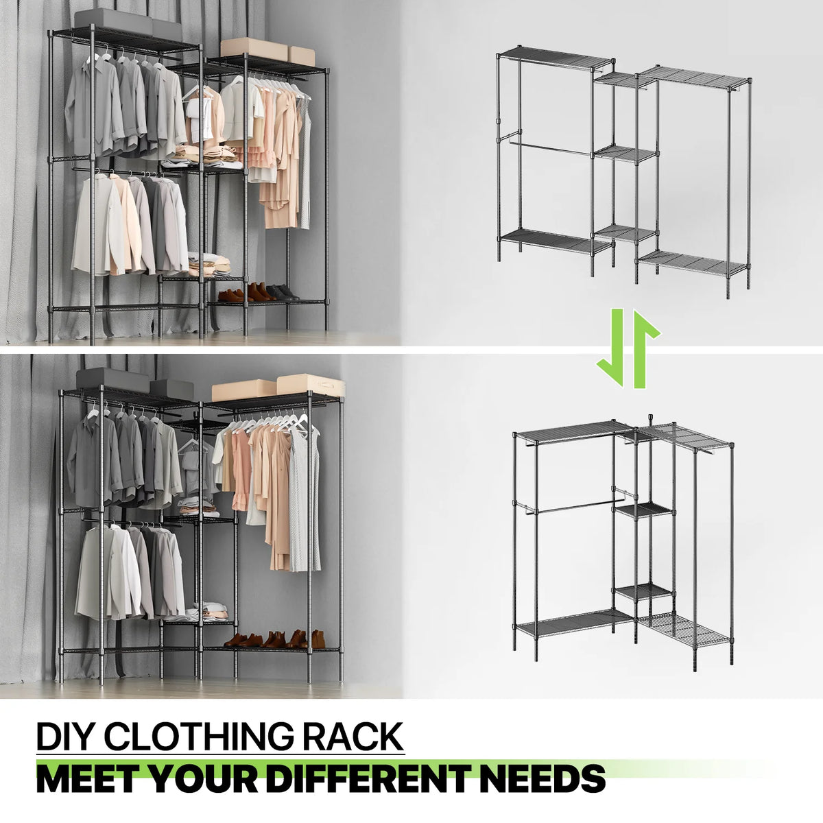 Heavy Duty Black Wire Garment Rack with Adjustable Shelves E3592