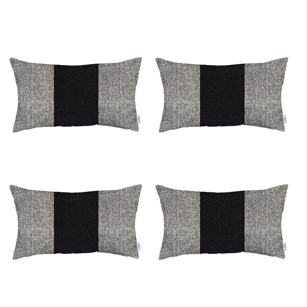 Set Of Four Grey And Black Geometric Polyester Lumbar Pillow Y519