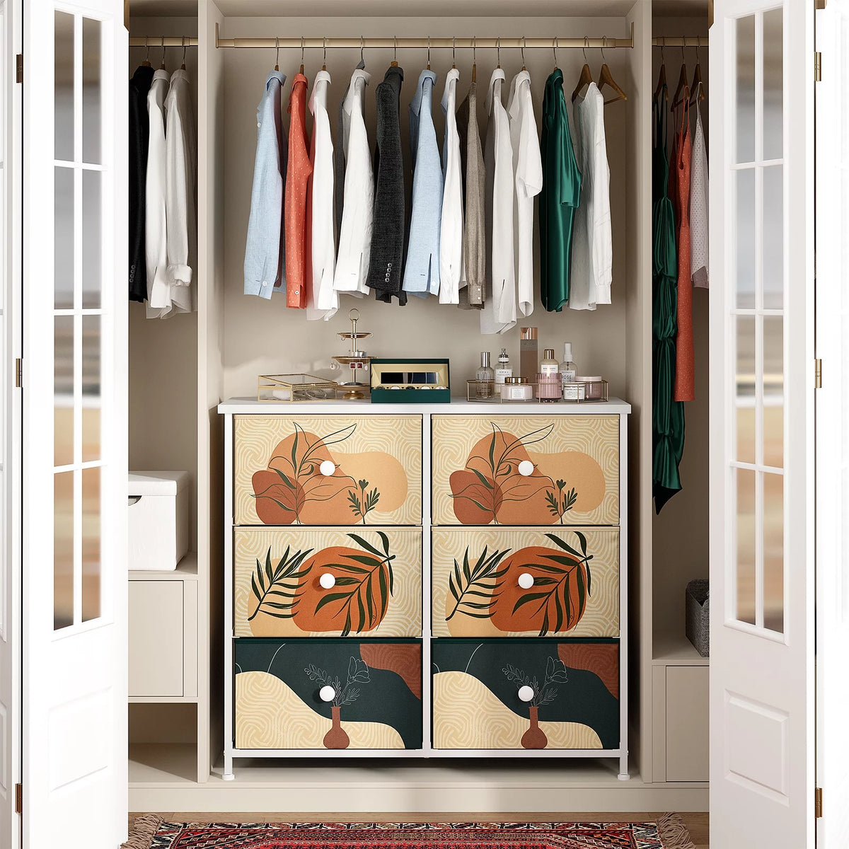 9 Drawer Dresser with Fabric Drawers & Wooden Top J605