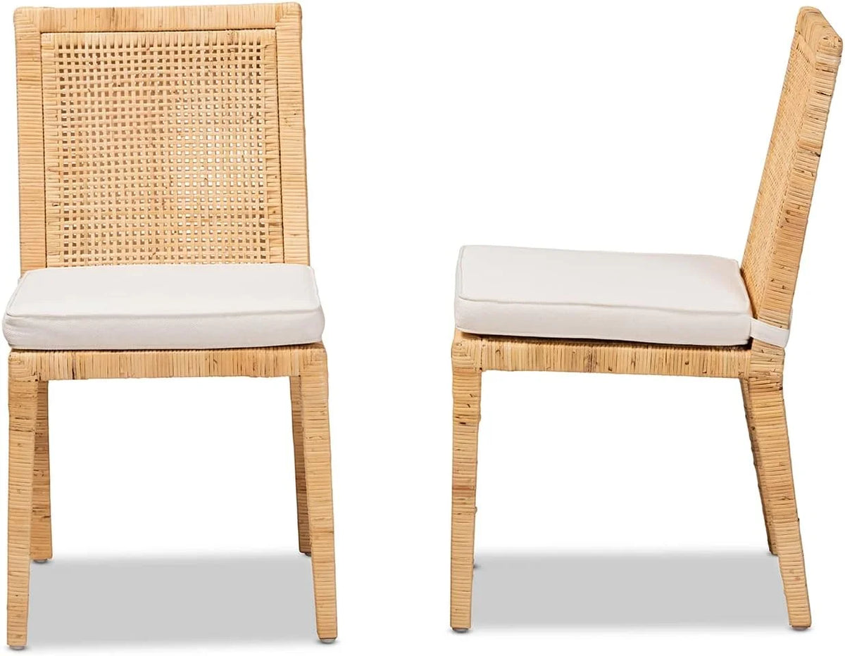 Natural Finished Wood and Rattan 2-Piece Dining Chair Set P775