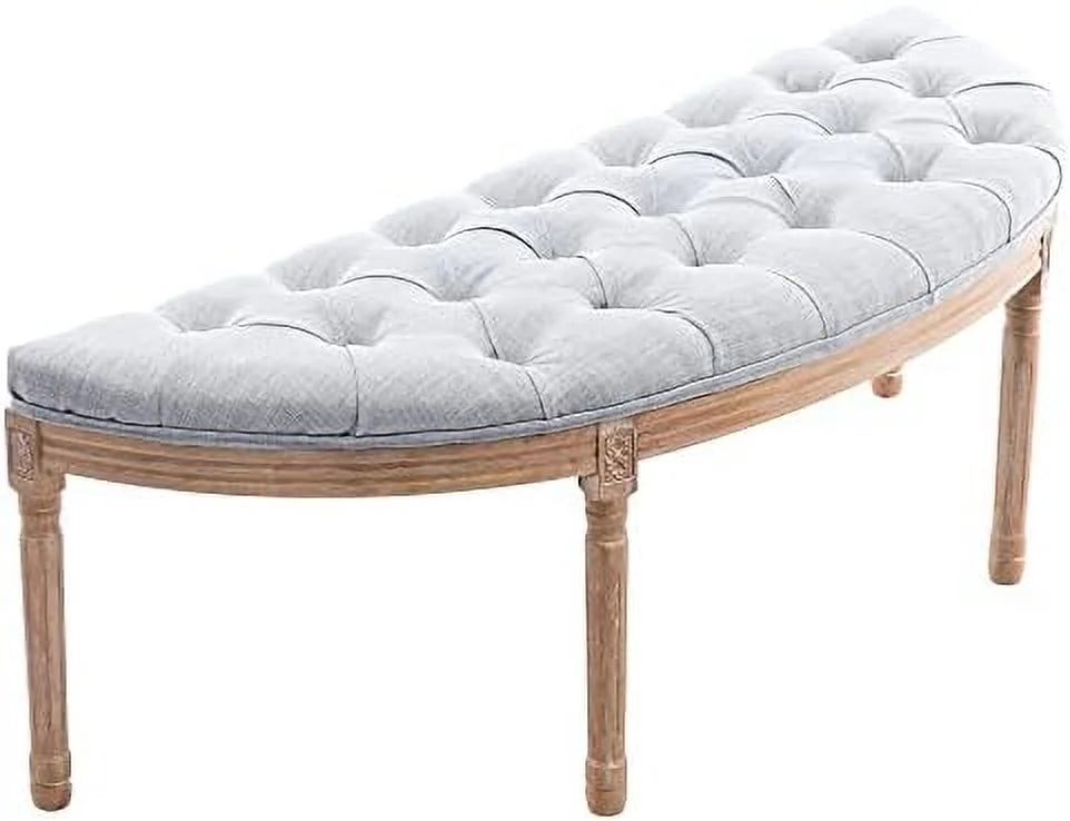 55" Beige Tufted Halfmoon Entryway Bench O6637
