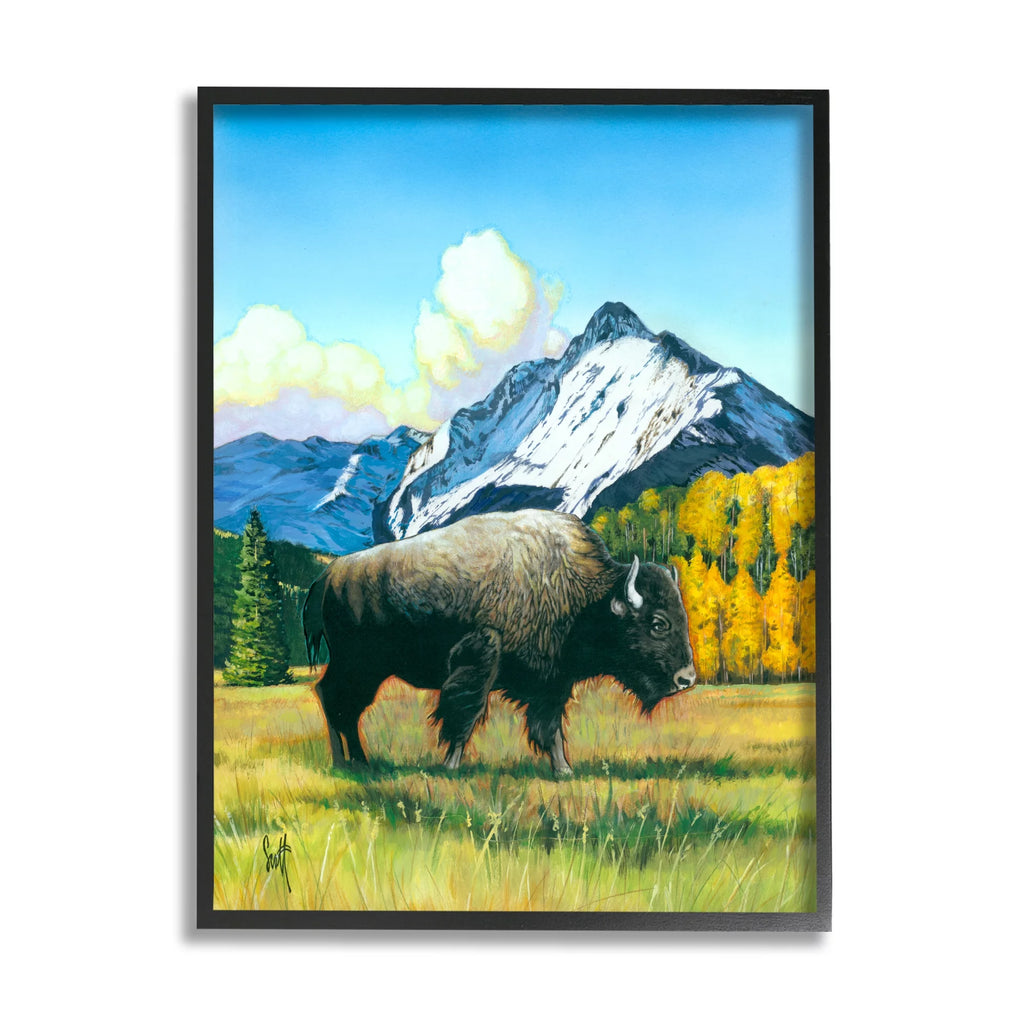 Bison Rural Mountain Black Framed Art Print F32673