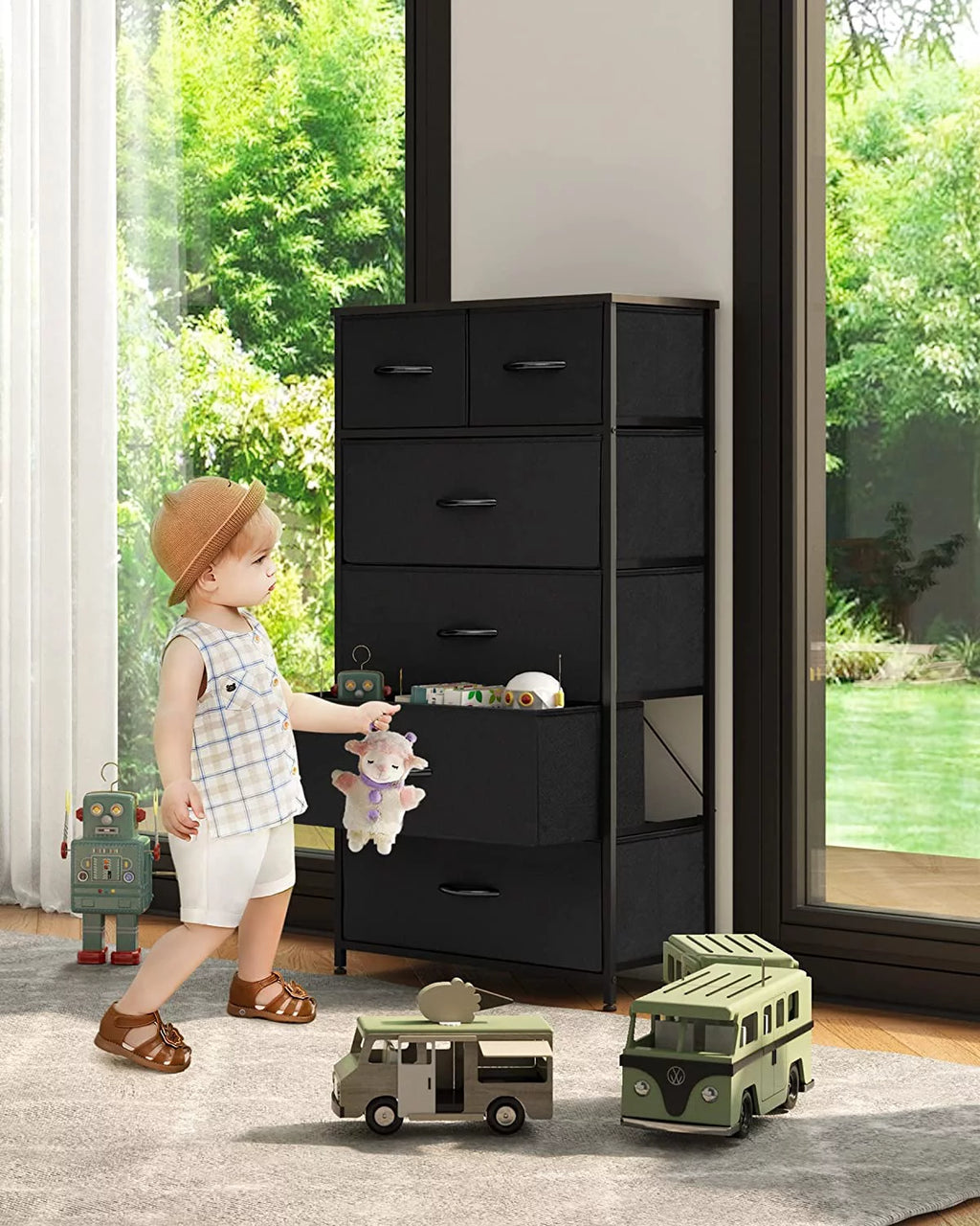 Black 6 Drawer Fabric Dresser X67755