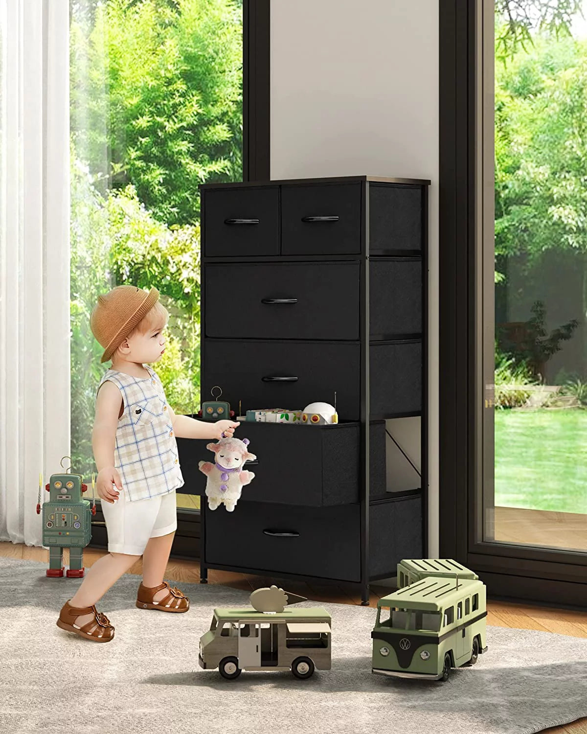 Black 6 Drawer Fabric Dresser X67755