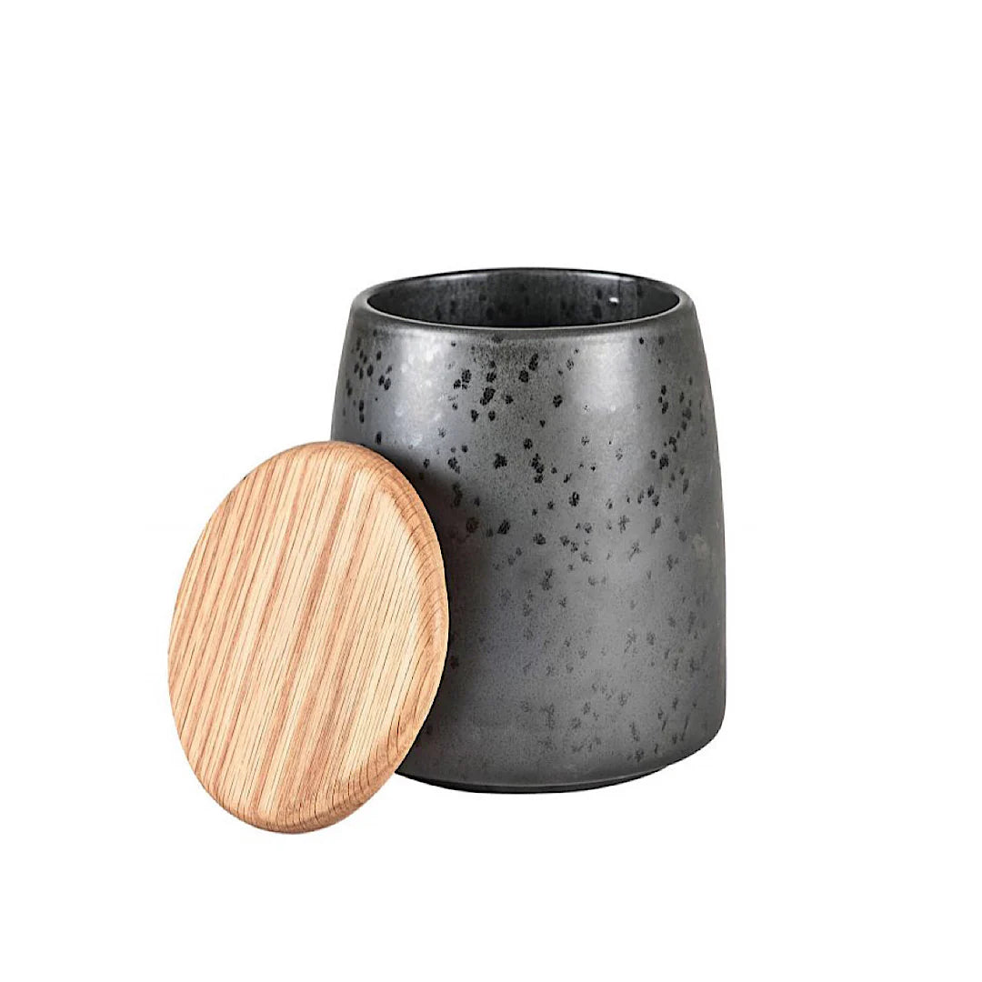 Mat Black Stoneware Jar With Lid R498829