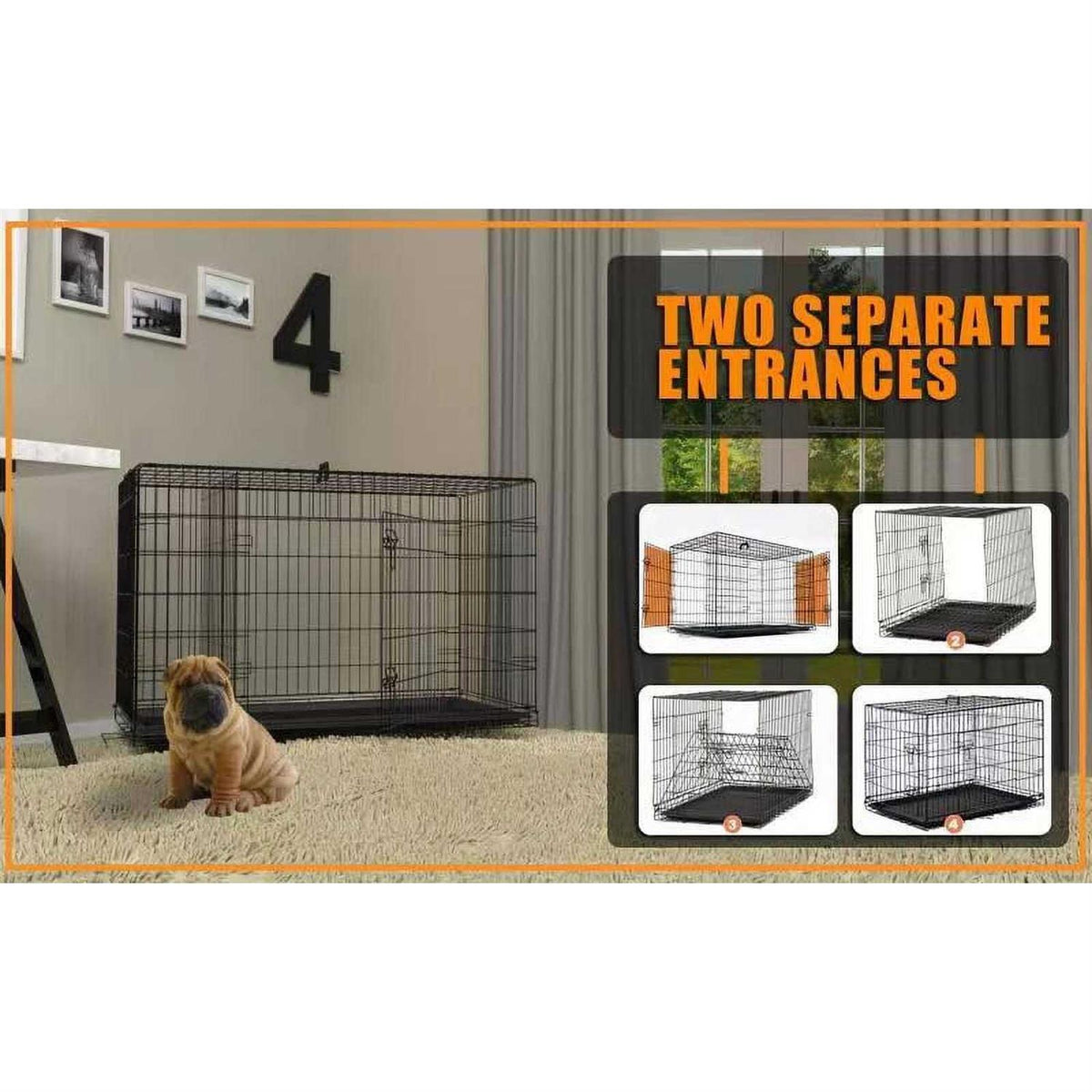 42 Inch Double-Door Folding Dog Crate with Divider Panel L548780