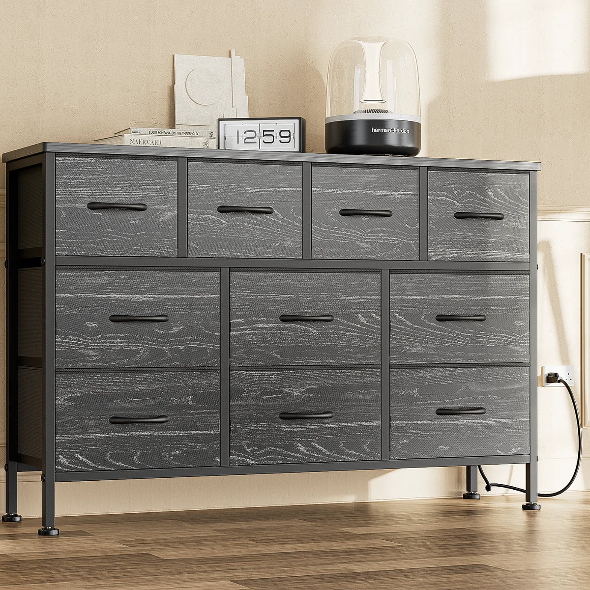Brown 10 Drawer Fabric Dresser J85000