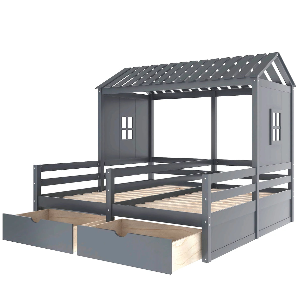 Twin Size House Platform Bed with Two Drawers U663721