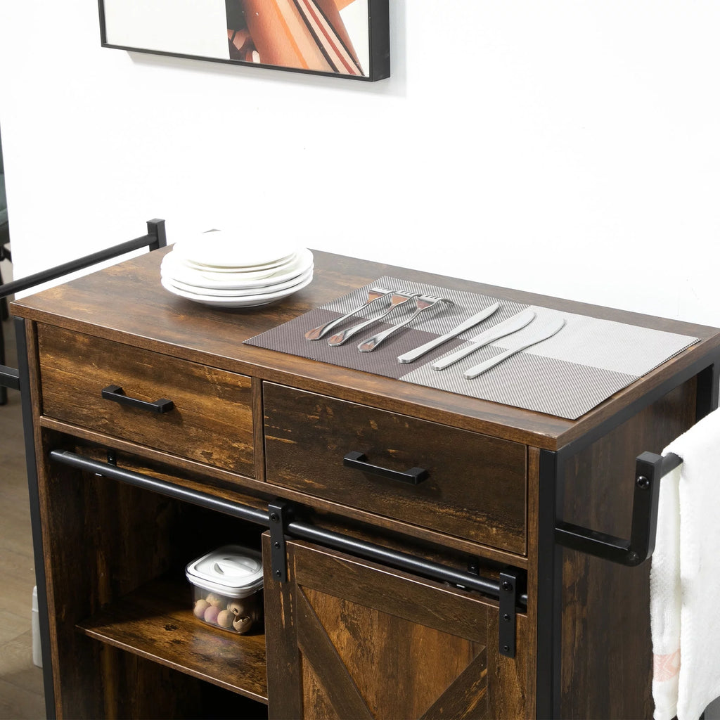 Rolling Kitchen Cart with Adjustable Shelf, Two Drawers and Towel Rack W197