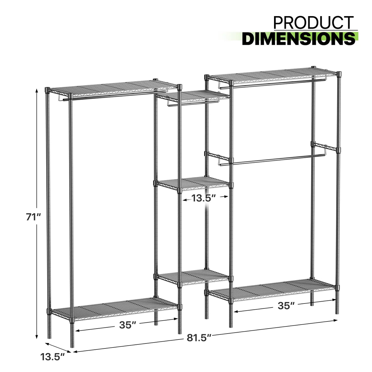 Heavy Duty Black Wire Garment Rack with Adjustable Shelves E3592