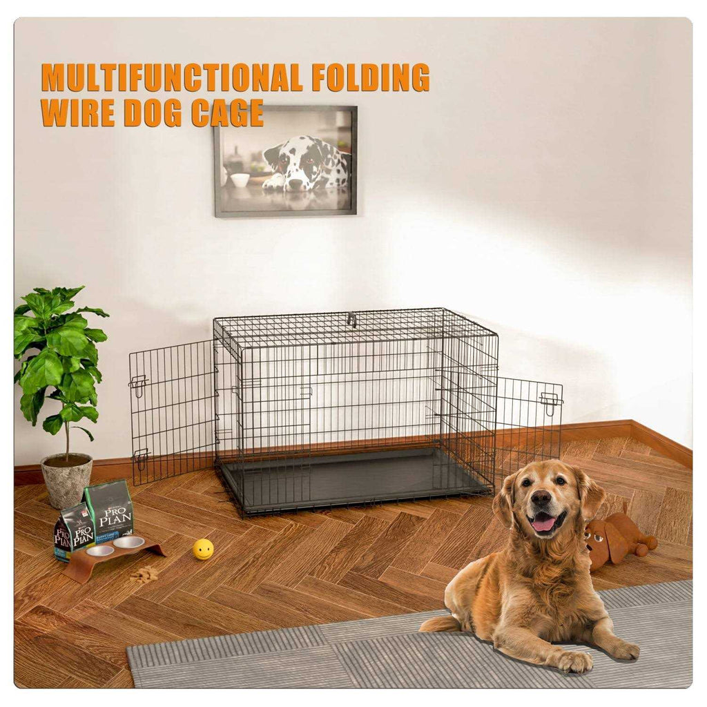 42 Inch Double-Door Folding Dog Crate with Divider Panel L548780