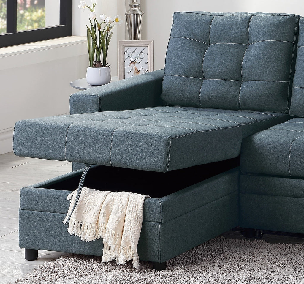 Blue Grey Convertible Sectional Sofa Chaise L708