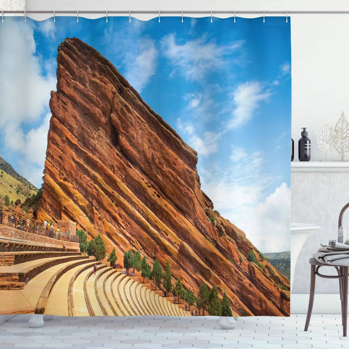 Sea Blue Cinnamon 72x72 inch Cloth Fabric Shower Curtain Set with Hooks W628365