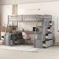 Solid Wood Loft Bed Frame with Stairs, Desk, 7 Drawers and 2 Shelves D578
