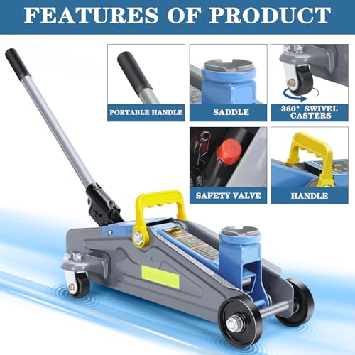 2-Ton Hydraulic Trolley Floor Jack Combo with 2 Jack Stands, Blue J324