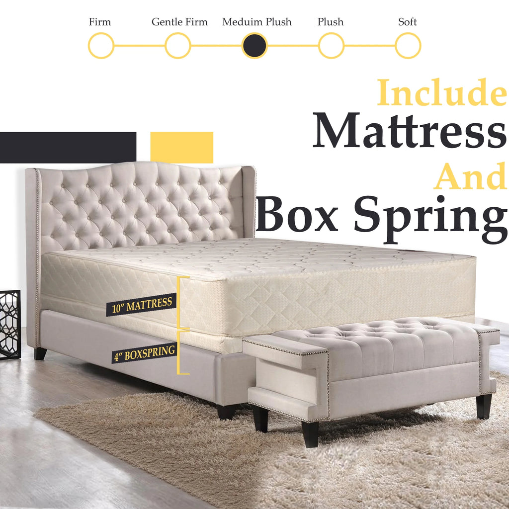 10-Inch Tight Top Innerspring Mattress and 4-Inch Wood Boxspring Set Full XL Size X98993