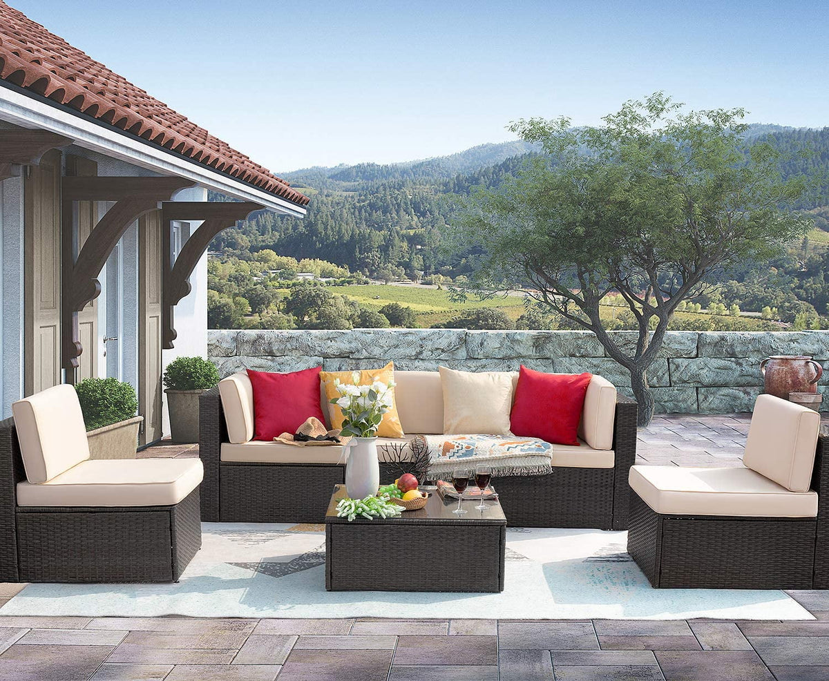6 Pieces Wicker PE Rattan Sectional Sofa with Cushions F906171