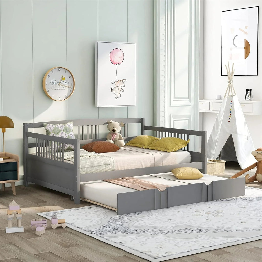 Grey Full Size Wood Daybed with Trundle I7751