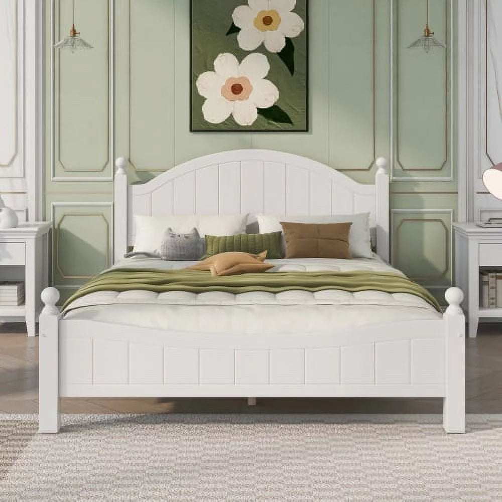 White Solid Wood Platform Bed H11505