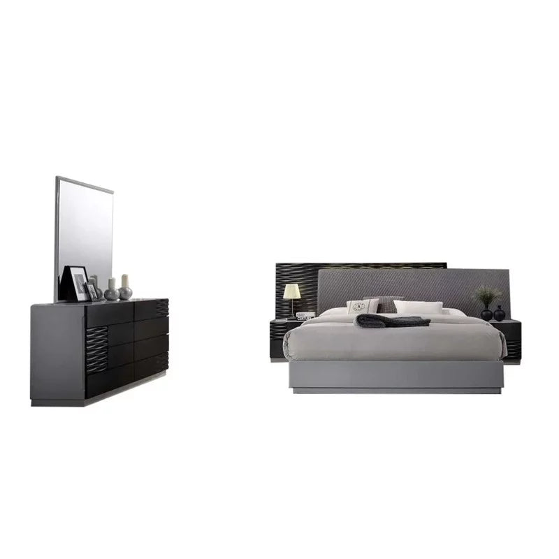 Black Gloss and Gray Gloss Queen 5-Piece Bedroom Set X28473